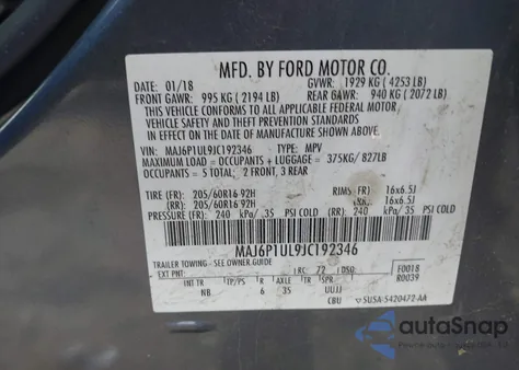 2018 Ford Ecosport Se from USA, damaged, VIN MAJ6P1UL9JC192346